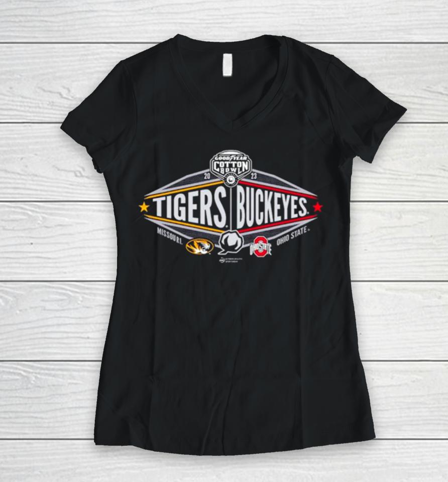 Missouri Tigers Vs. Ohio State Buckeyes 2023 Cotton Bowl 2 Team Women V-Neck T-Shirt