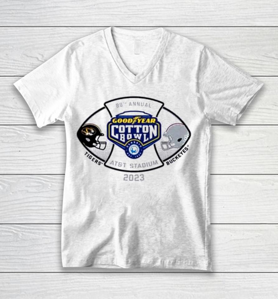 Missouri Tigers Vs Ohio State Buckeyes 2023 Cotton Bowl 2 Team Unisex V-Neck T-Shirt
