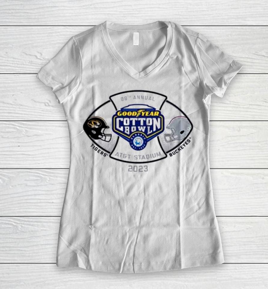 Missouri Tigers Vs Ohio State Buckeyes 2023 Cotton Bowl 2 Team Women V-Neck T-Shirt