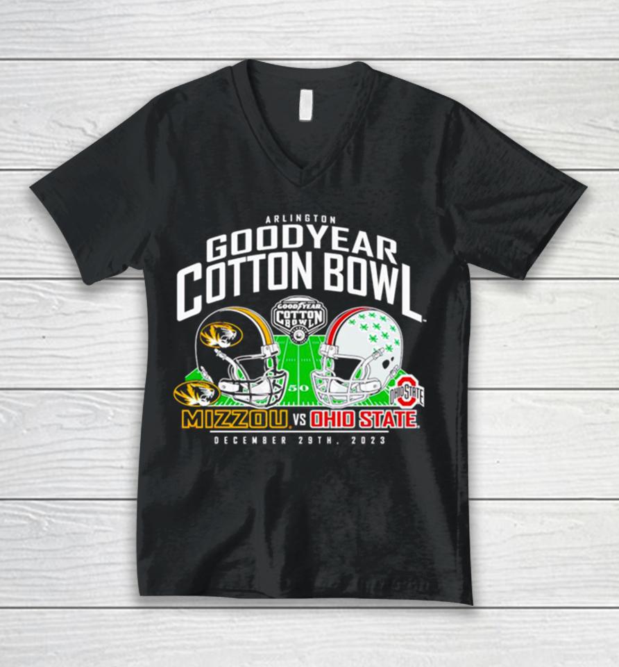 Missouri Tigers Vs. Ohio State Buckeyes 2023 Cotton Bowl Matchup Unisex V-Neck T-Shirt