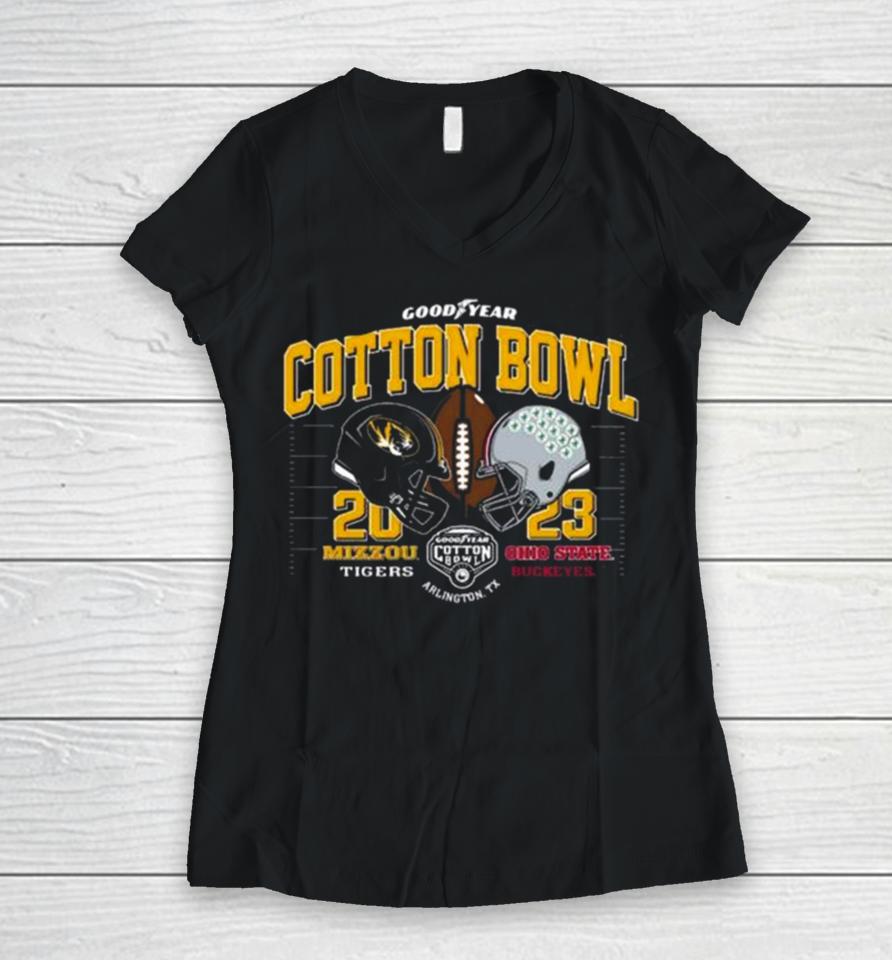 Missouri Tigers Vs Ohio State Buckeyes 2023 Goodyear Cotton Bowl Arlington Tx Women V-Neck T-Shirt