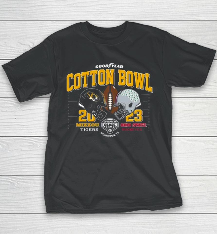 Missouri Tigers Vs Ohio State Buckeyes 2023 Goodyear Cotton Bowl Arlington Tx Youth T-Shirt