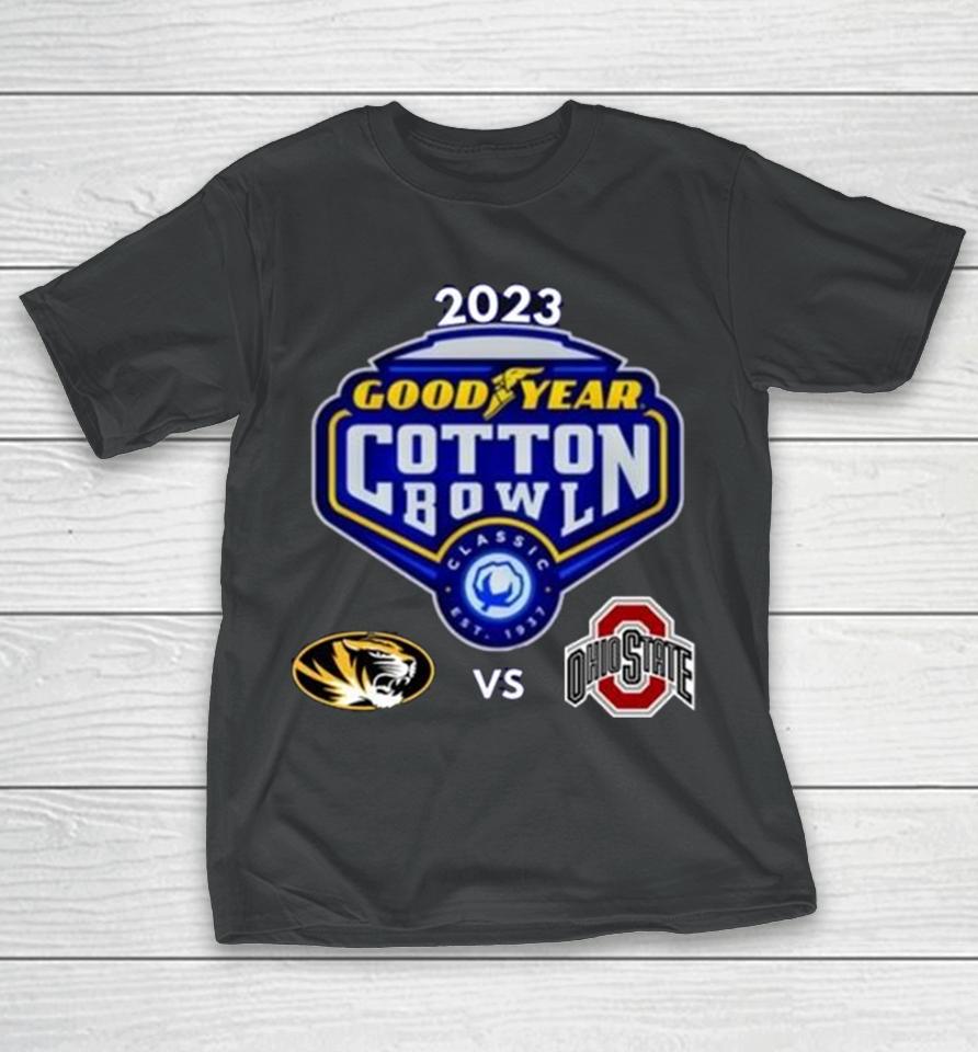 Missouri Tigers Vs Ohio State Buckeyes 2023 Goodyears Cotton Bowl Matchup T-Shirt