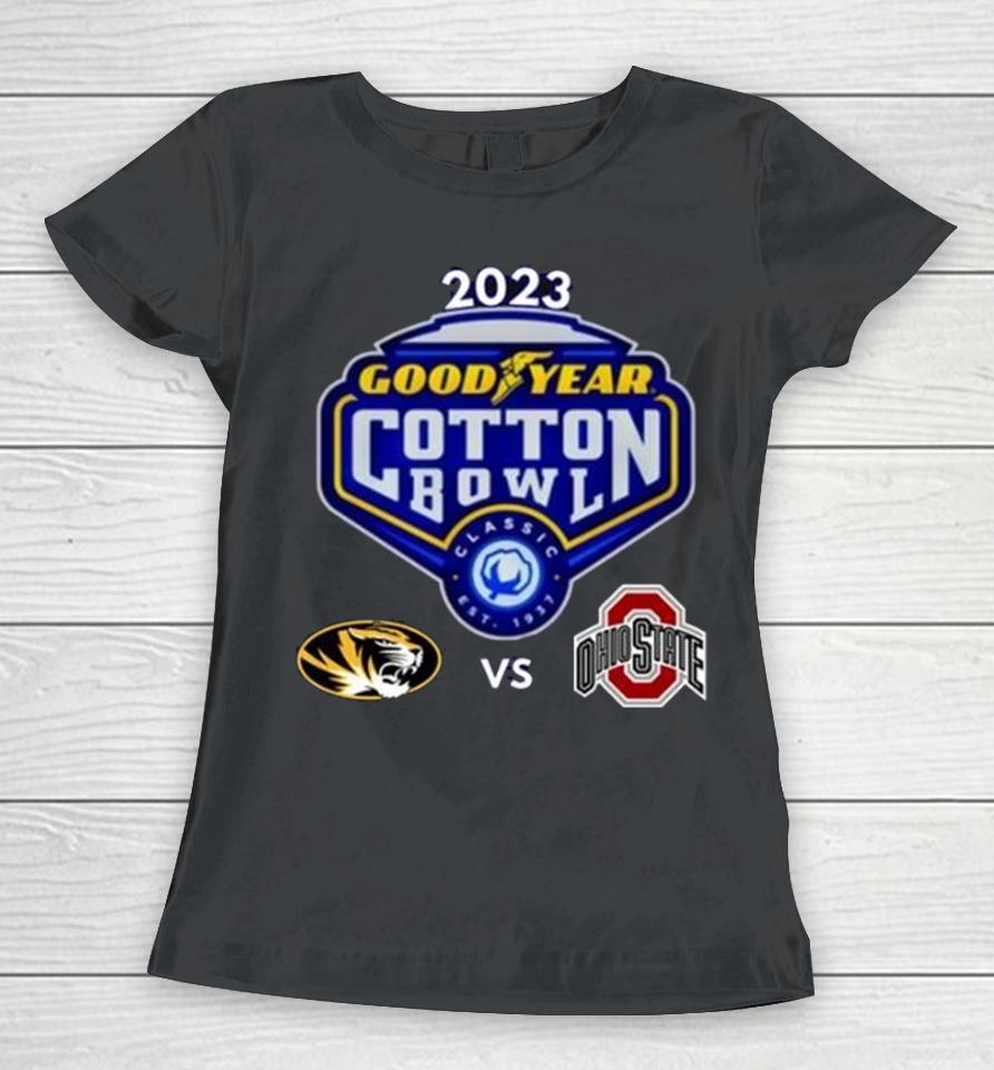 Missouri Tigers Vs Ohio State Buckeyes 2023 Goodyears Cotton Bowl Matchup Women T-Shirt