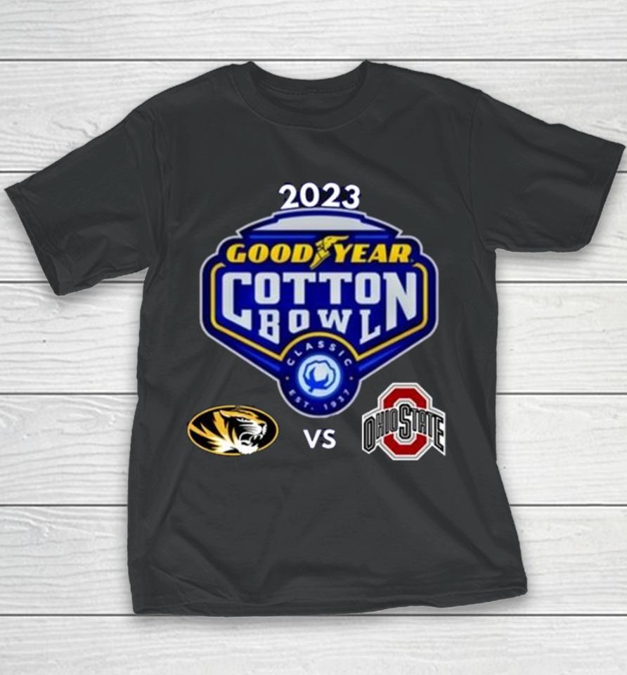 Missouri Tigers Vs Ohio State Buckeyes 2023 Goodyears Cotton Bowl Matchup Youth T-Shirt