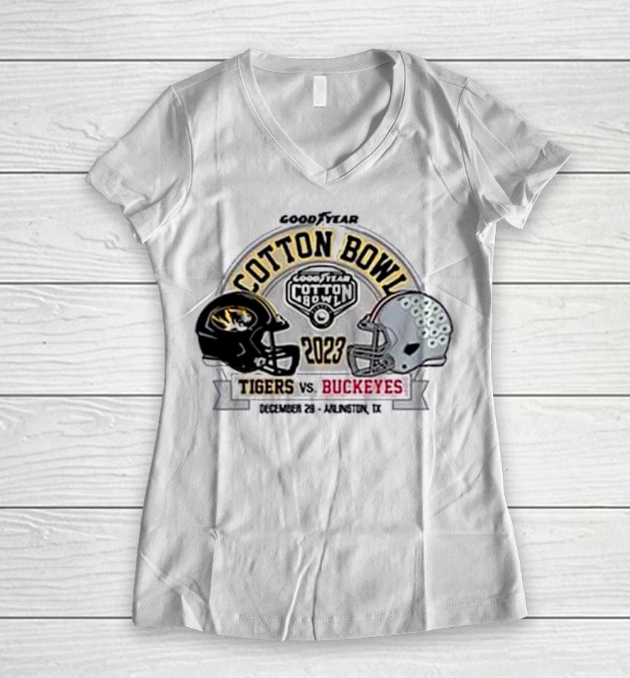 Missouri Tigers Vs Ohio State Buckeyes Cotton Bowl Bound 2023 Women V-Neck T-Shirt