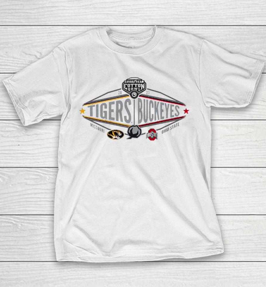 Missouri Tigers Vs Ohio State Buckeyes Goodyear Cotton Bowl 2023 Youth T-Shirt