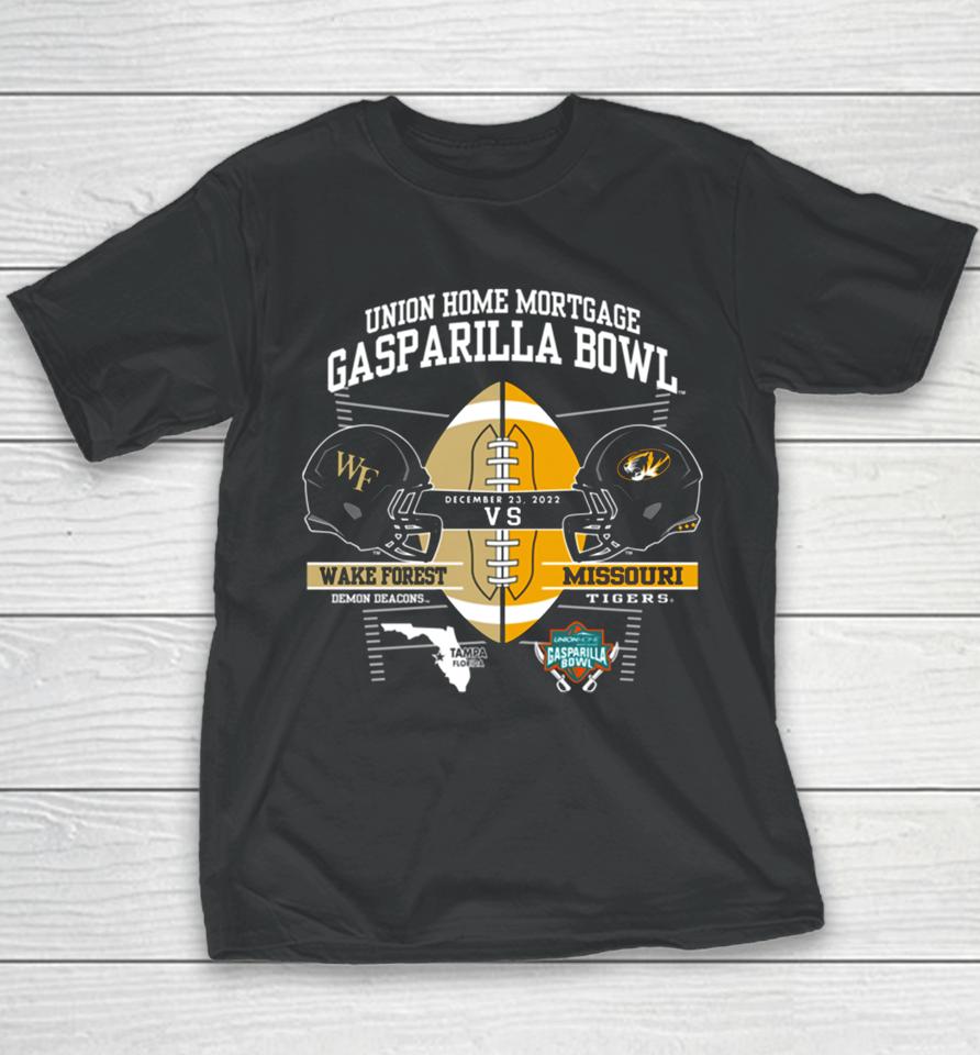 Missouri Tigers Vs Wake Forest Demon Deacons 2022 Gasparilla Bowl Matchup Youth T-Shirt