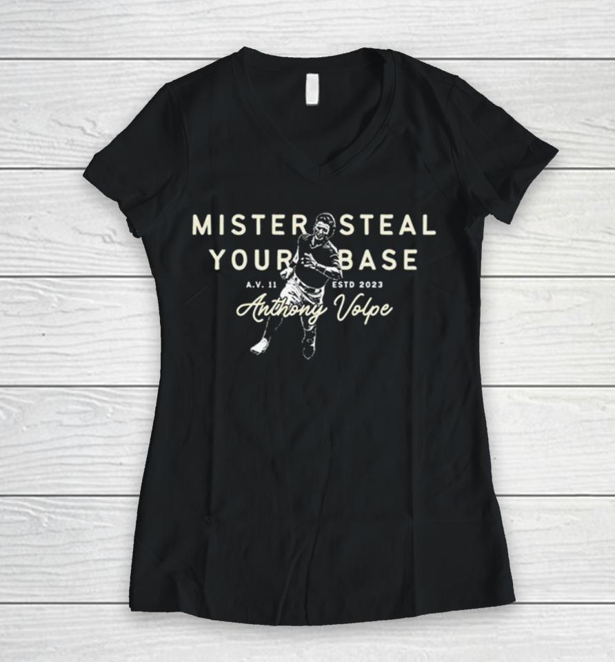 Mister Steal Your Base Anthony Volpe Women V-Neck T-Shirt