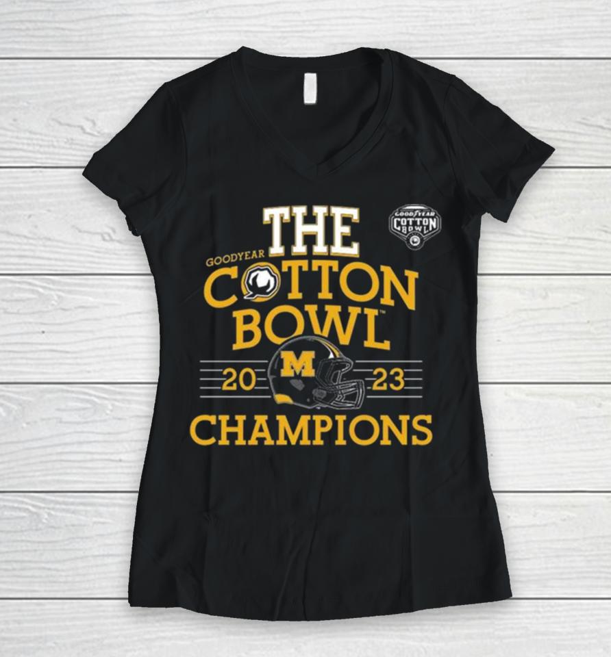 Mizzou Tigers The Goodyear Cotton Bowl 2023 Champions Helmet Women V-Neck T-Shirt