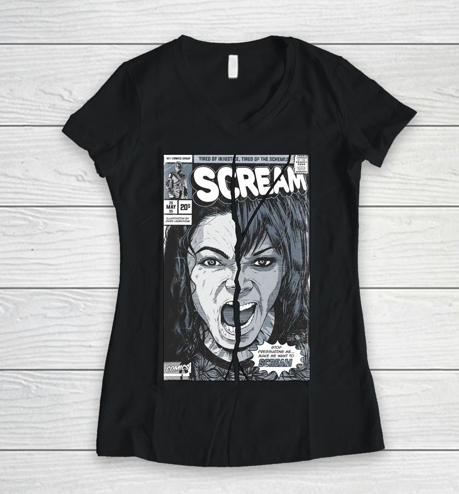 Mj History Scream Tired Of Injustice Tired Of The Schemes Women V-Neck T-Shirt
