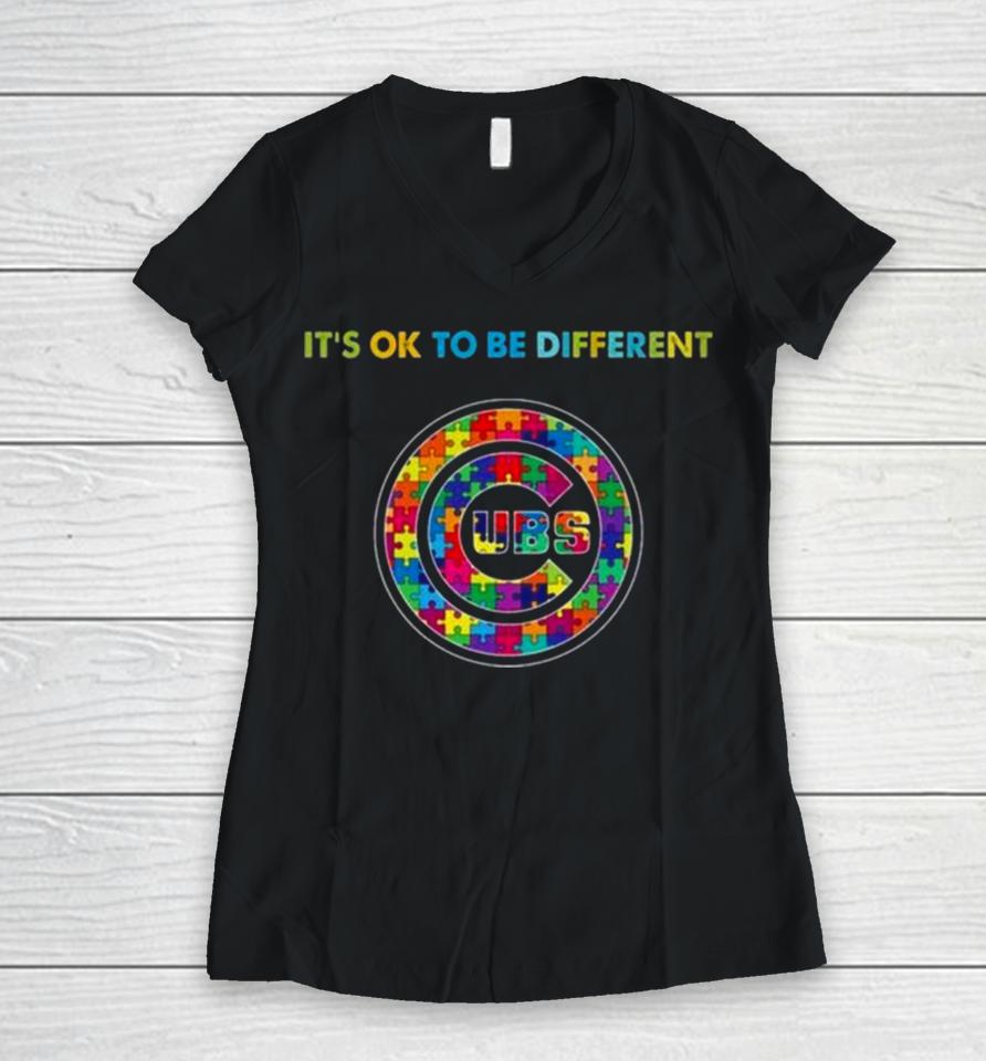 Mlb 2023 Chicago Cubs Autism It’s Ok To Be Different Women V-Neck T-Shirt