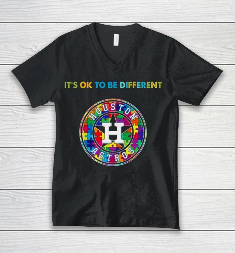 Mlb 2023 Houston Astros Autism It’s Ok To Be Different Unisex V-Neck T-Shirt