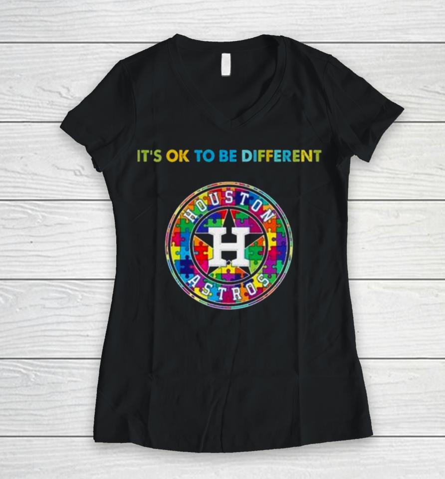 Mlb 2023 Houston Astros Autism It’s Ok To Be Different Women V-Neck T-Shirt