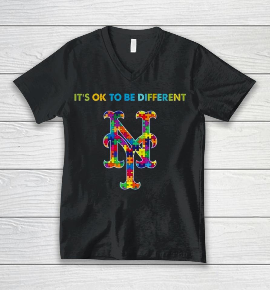 Mlb 2023 New York Mets Autism It’s Ok To Be Different Unisex V-Neck T-Shirt