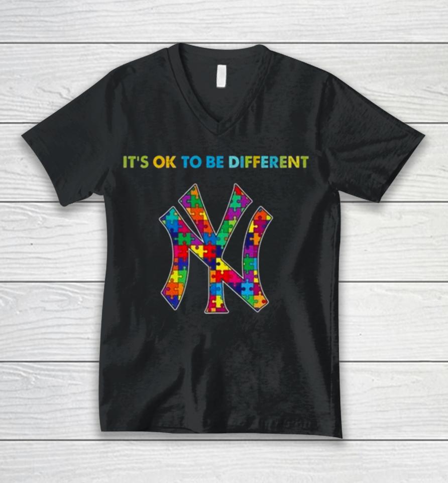 Mlb 2023 New York Yankees Autism It’s Ok To Be Different Unisex V-Neck T-Shirt