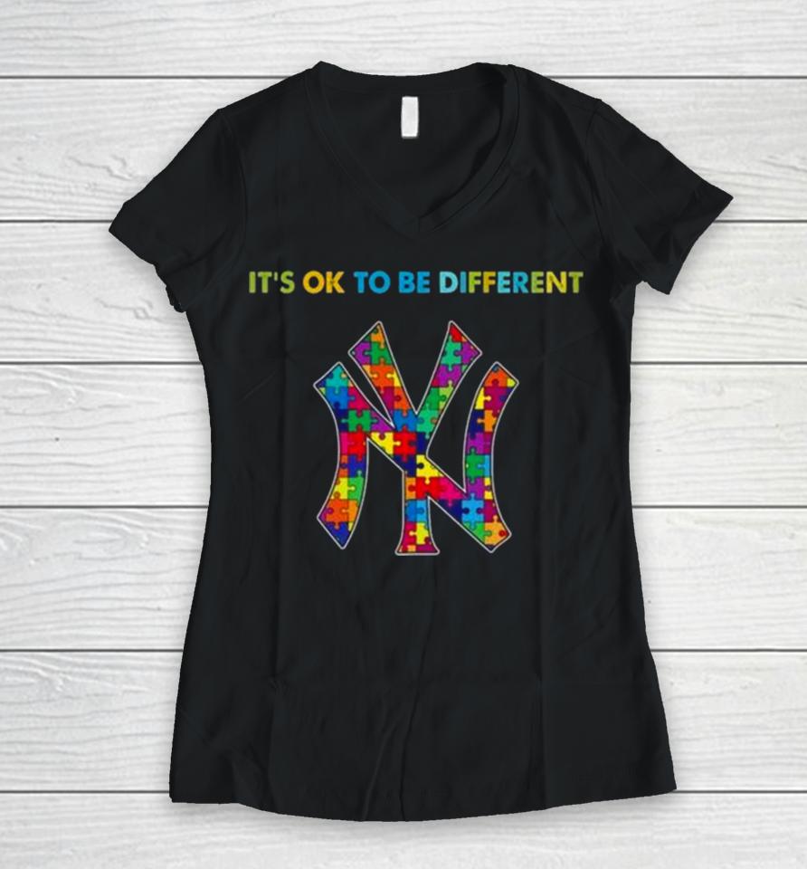 Mlb 2023 New York Yankees Autism It’s Ok To Be Different Women V-Neck T-Shirt