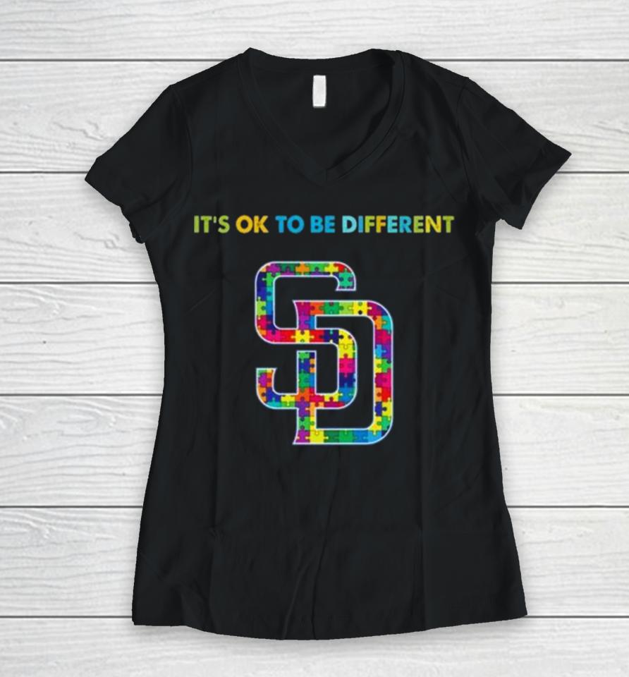 Mlb 2023 San Diego Padres Autism It’s Ok To Be Different Women V-Neck T-Shirt