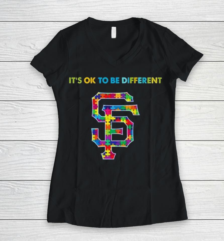 Mlb 2023 San Francisco Giants Autism It’s Ok To Be Different Women V-Neck T-Shirt