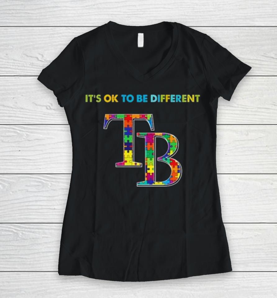 Mlb 2023 Tampa Bay Rays Autism It’s Ok To Be Different Women V-Neck T-Shirt