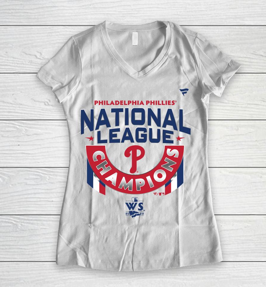 Mlb Philadelphi Phillies Fanatics Branded White 2022 National League Champions Women V-Neck T-Shirt