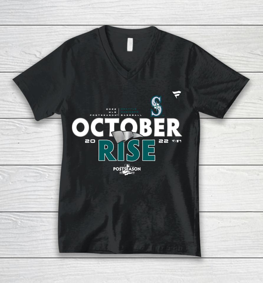 Mlb Shop October Rise Seattle Mariners Fanatics Branded 2022 Postseason Locker Room Unisex V-Neck T-Shirt