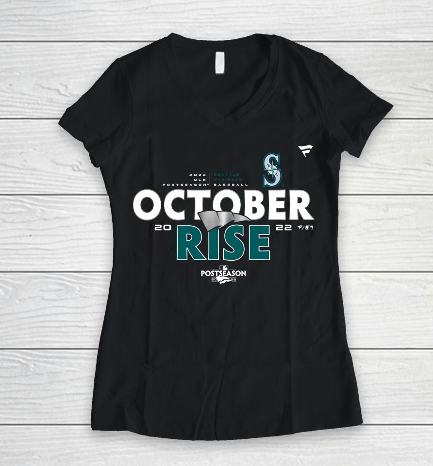 Mlb Shop October Rise Seattle Mariners Fanatics Branded 2022 Postseason Locker Room Women V-Neck T-Shirt