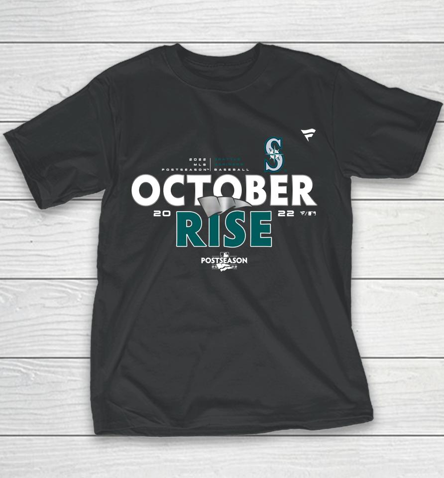Mlb Shop October Rise Seattle Mariners Fanatics Branded 2022 Postseason Locker Room Youth T-Shirt