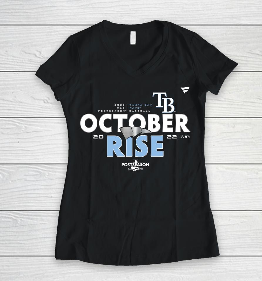 Mlb Shop October Rise Tampa Bay Rays Fanatics Branded 2022 Postseason Locker Room Women V-Neck T-Shirt