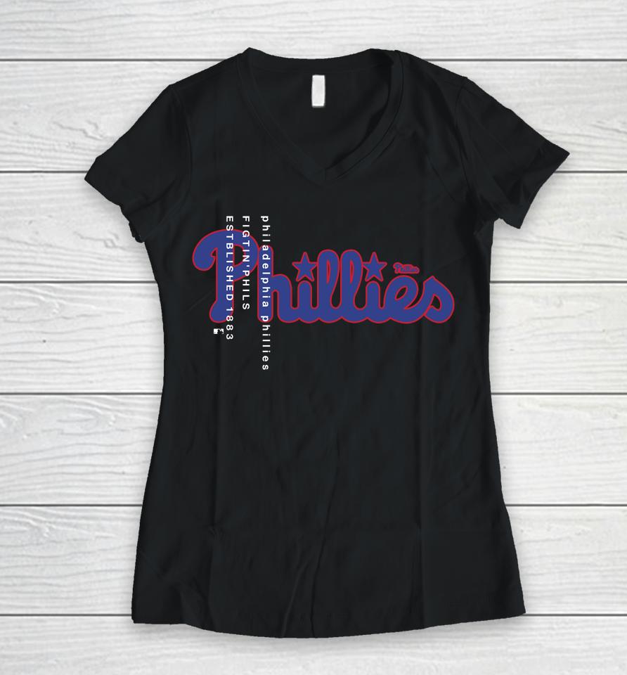 Mlb Shop Philadelphia Phillies Fightin Phils 1883 Women V-Neck T-Shirt
