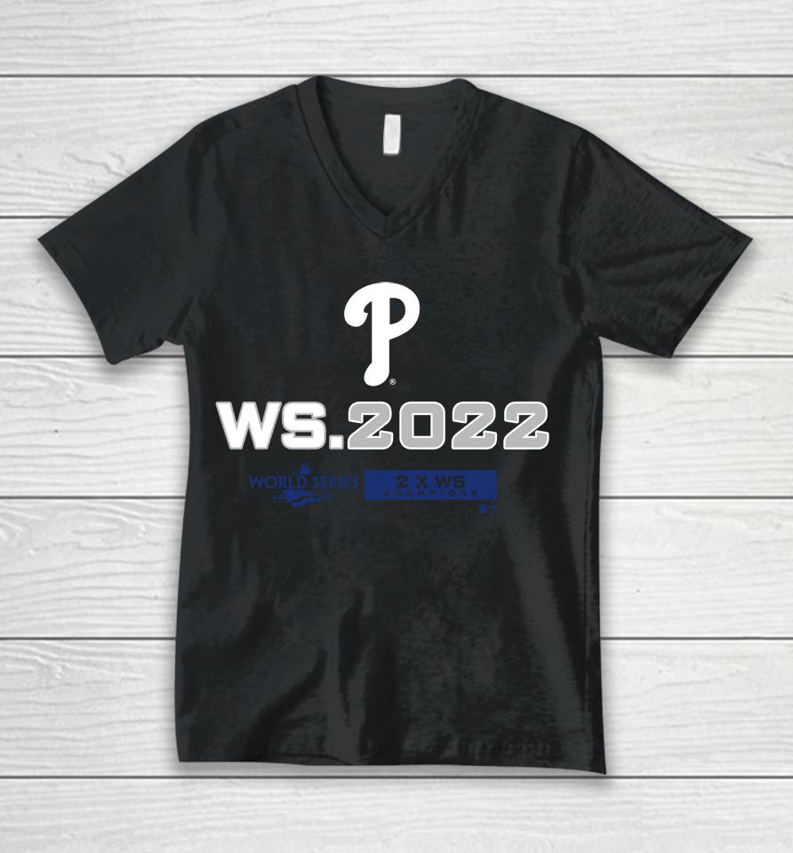 Mlb Shop Phillies Philadelphia 2022 World Series Unisex V-Neck T-Shirt