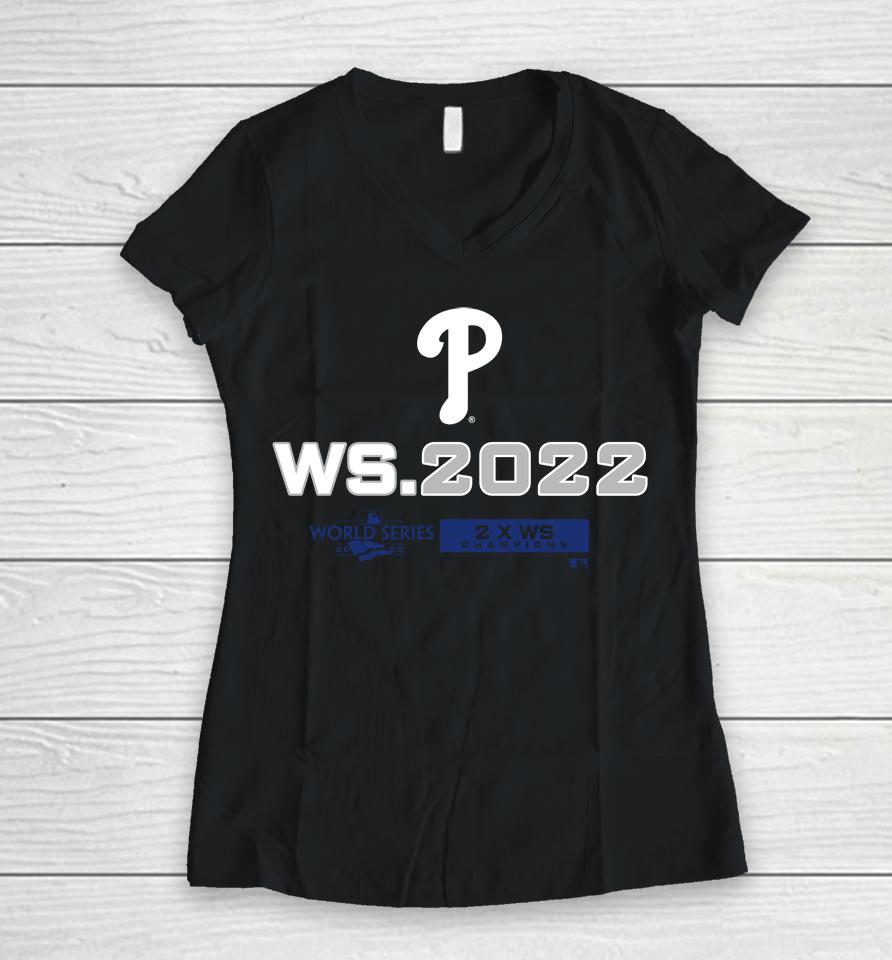 Mlb Shop Phillies Philadelphia 2022 World Series Women V-Neck T-Shirt