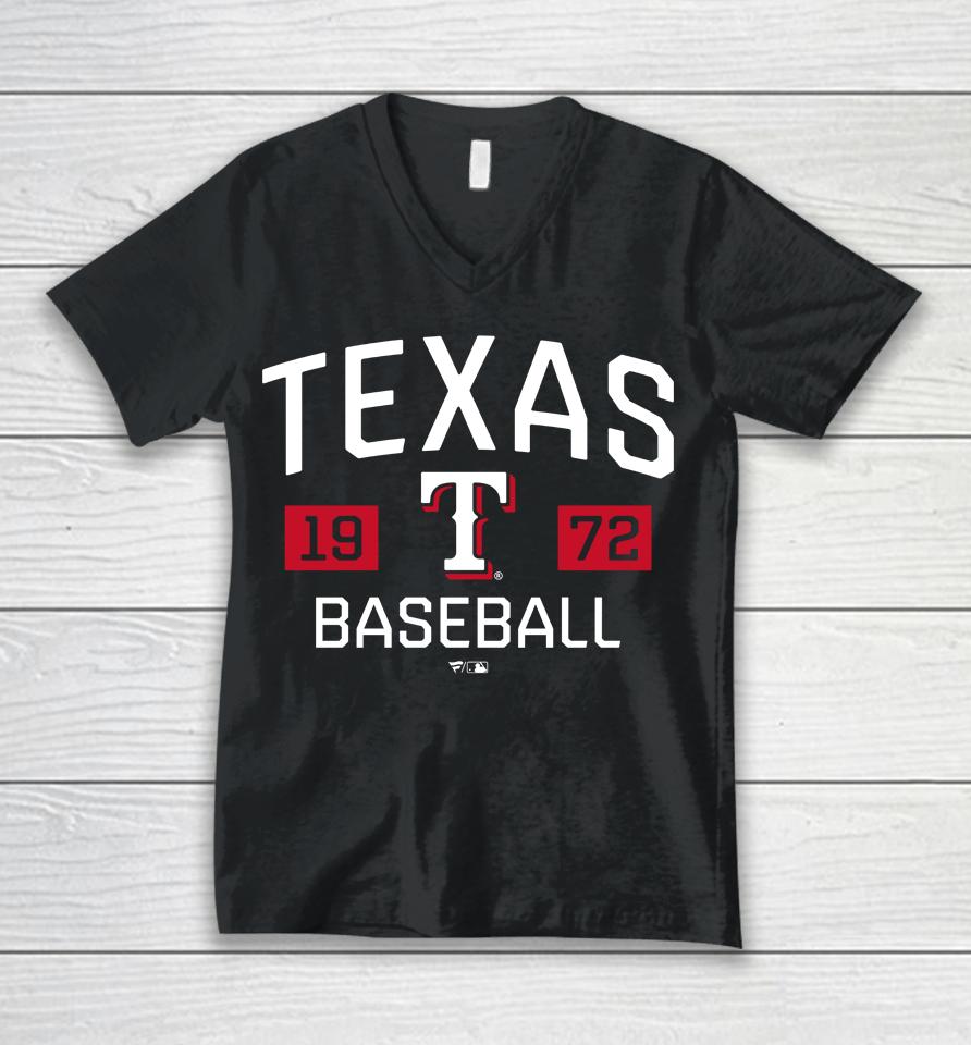 Mlb Shop Texas Rangers Fanatics Branded Royal Chip In Unisex V-Neck T-Shirt