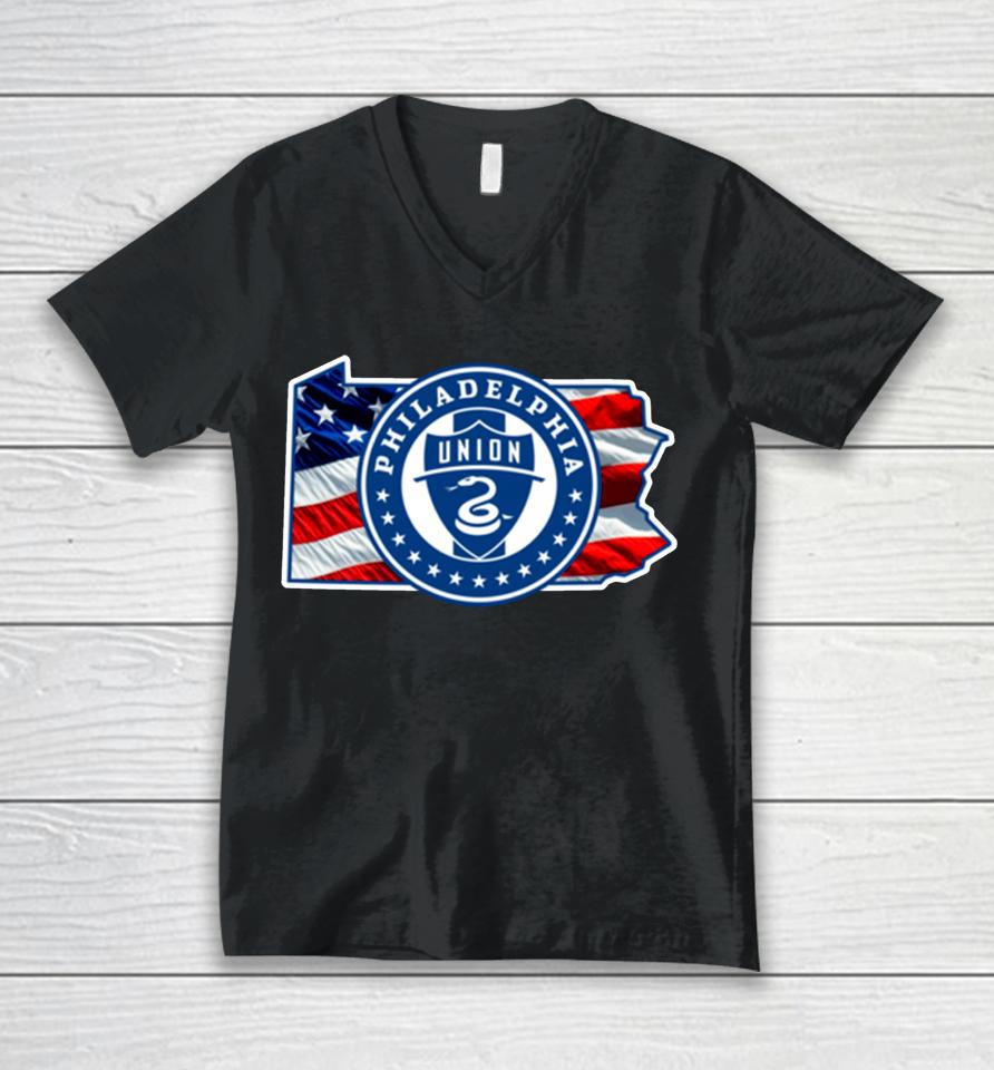 Mls Store Men's Philadelphia Union Fanatics Branded Royal Banner State Unisex V-Neck T-Shirt
