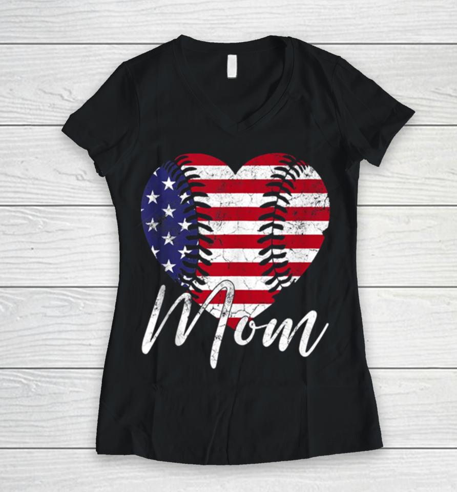 Mom Baseball Softball Mother’s Day Women V-Neck T-Shirt