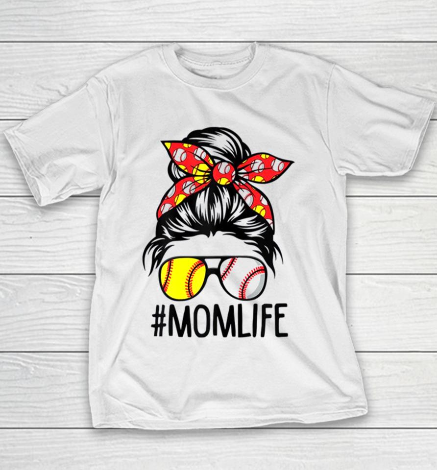 Mom Life Softball Baseball Mothers Day Youth T-Shirt
