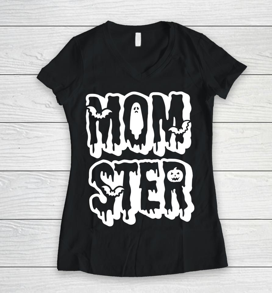 Momster Funny Mother Mom Halloween Costume Party Gift Women V-Neck T-Shirt