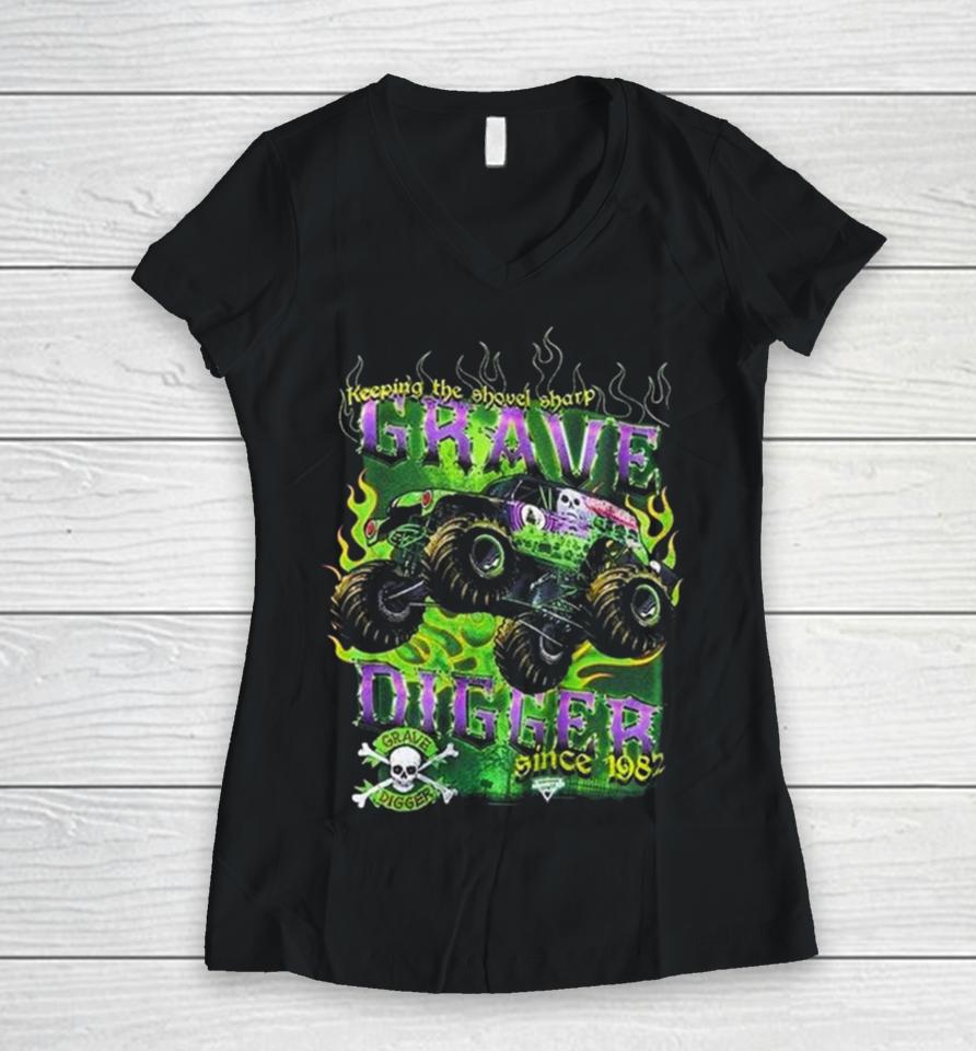 Monster Jam Grave Digger Keep Shovel Sharp Women V-Neck T-Shirt