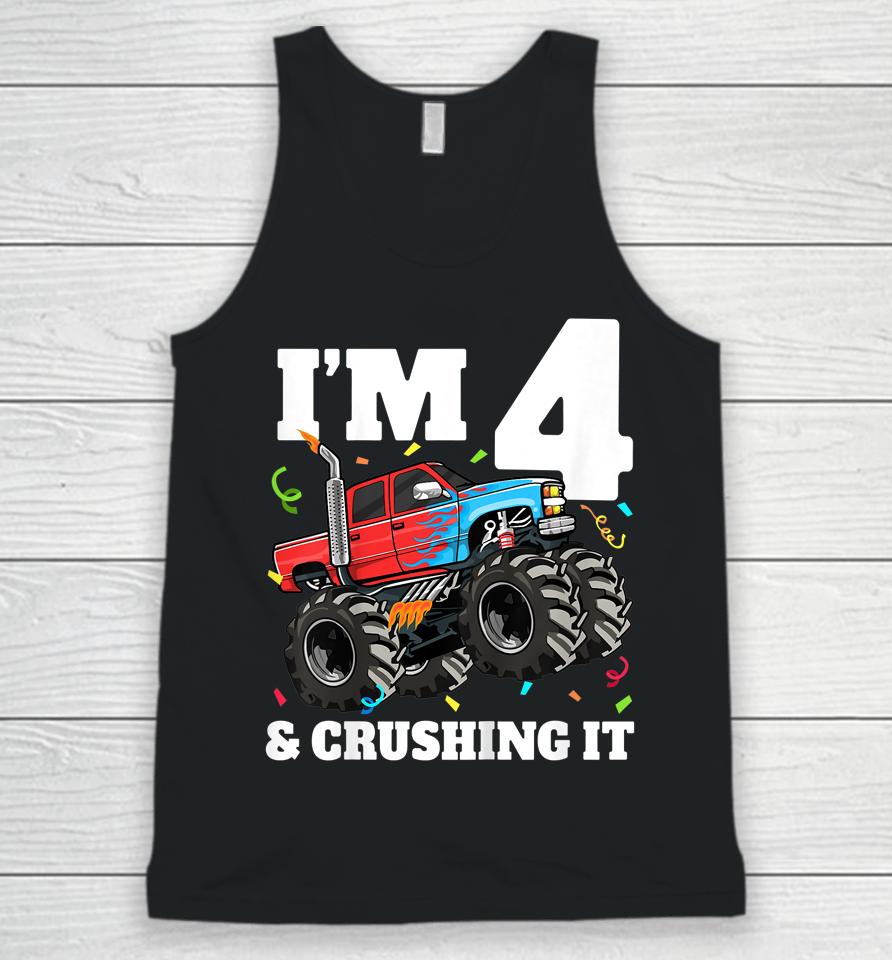 Monster Truck 4Th Birthday Boy 4 Four Year Old Unisex Tank Top