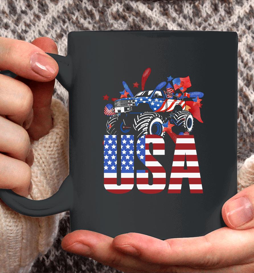Monster Truck Toddler Boys Usa American Flag July 4Th Coffee Mug