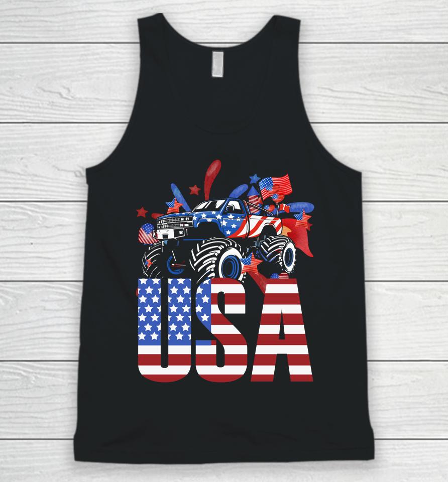 Monster Truck Toddler Boys Usa American Flag July 4Th Unisex Tank Top