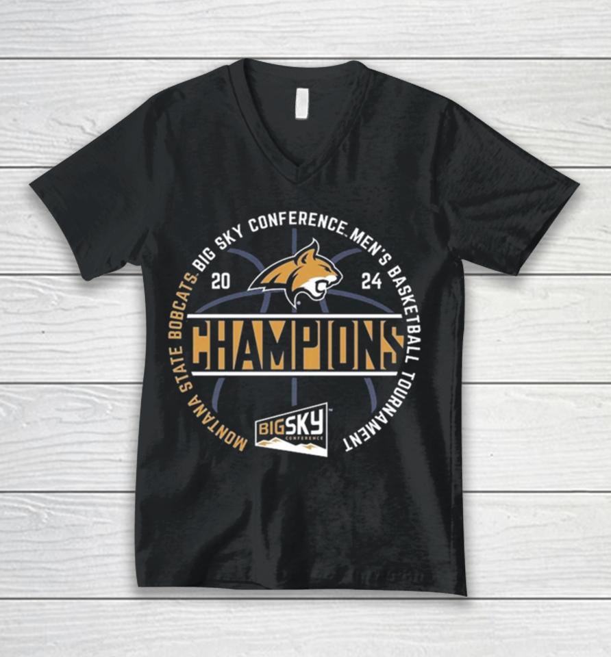 Montana State Bobcats 2024 Big Sky Conference Men’s Basketball Tournament Champions Unisex V-Neck T-Shirt