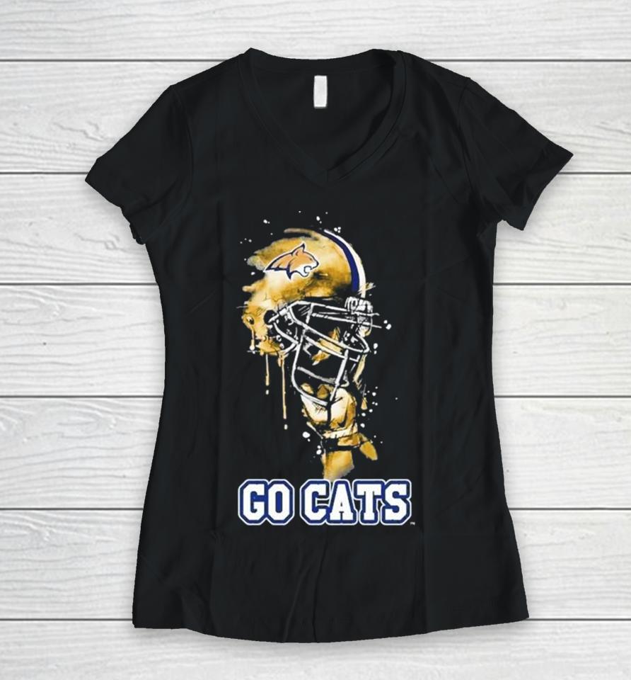 Montana State Bobcats Go Cats Rising Helmet Women V-Neck T-Shirt