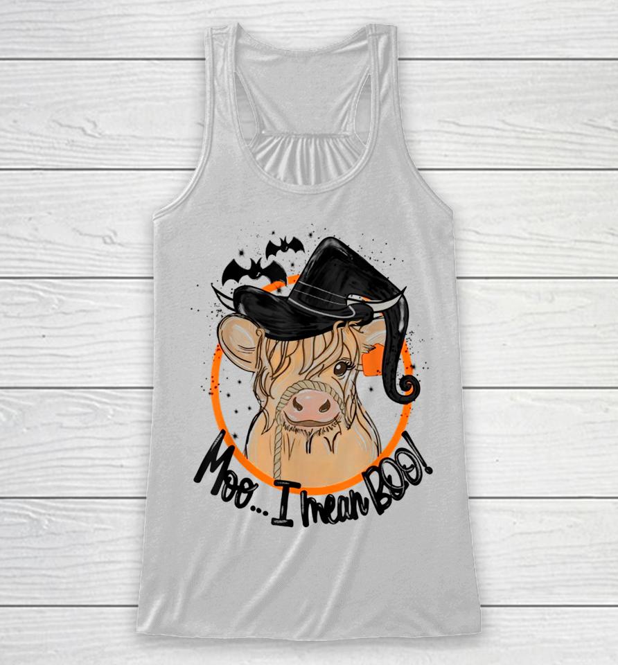 Moo I Mean Boo Cow Witch Heifer Halloween Racerback Tank