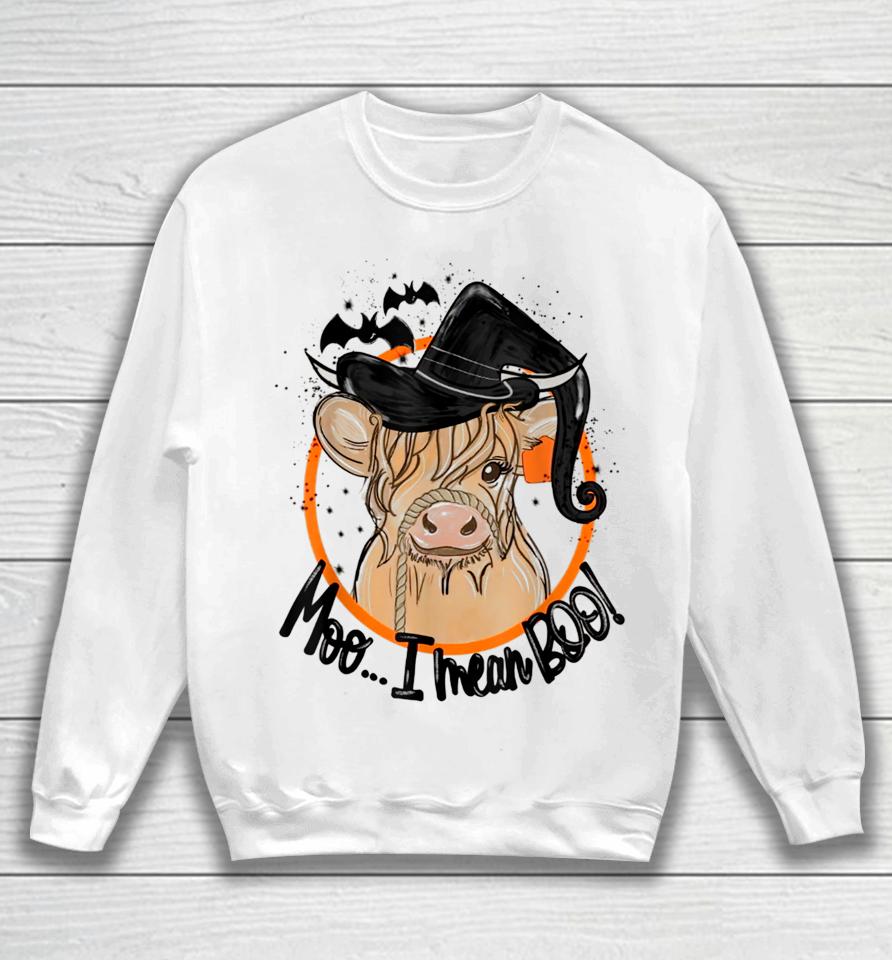 Moo I Mean Boo Cow Witch Heifer Halloween Sweatshirt