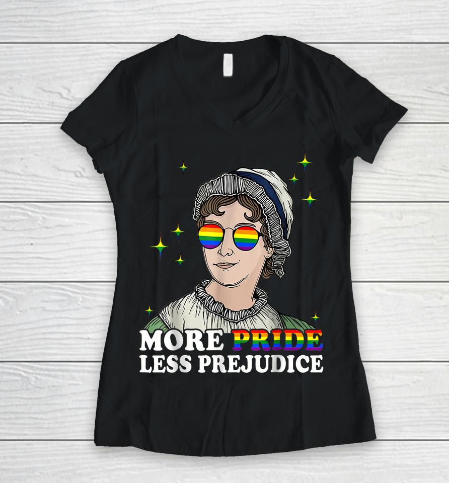 More Pride Less Prejudice Funny Lgbt Gay Pride Demon Month Women V-Neck T-Shirt