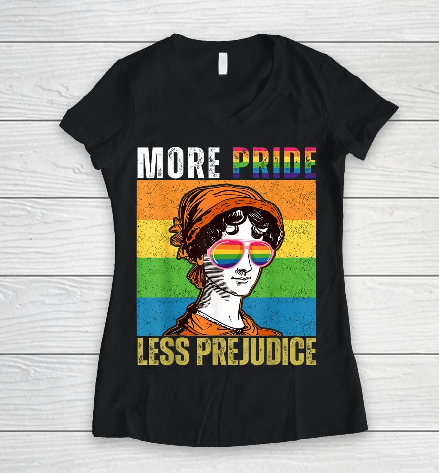 More Pride Less Prejudice Lgbt Gay Pride Month Women V-Neck T-Shirt