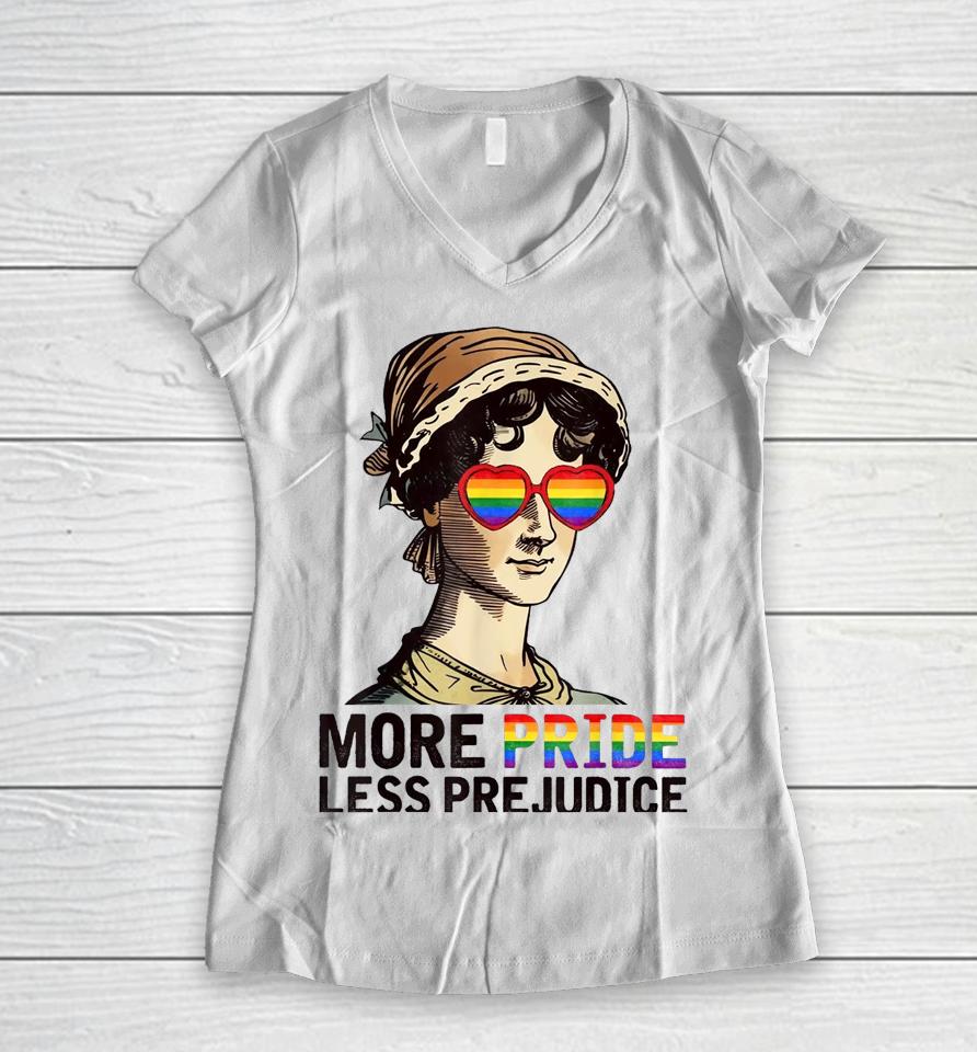 More Pride Less Prejudice Lgbt Gay Pride Month Women V-Neck T-Shirt