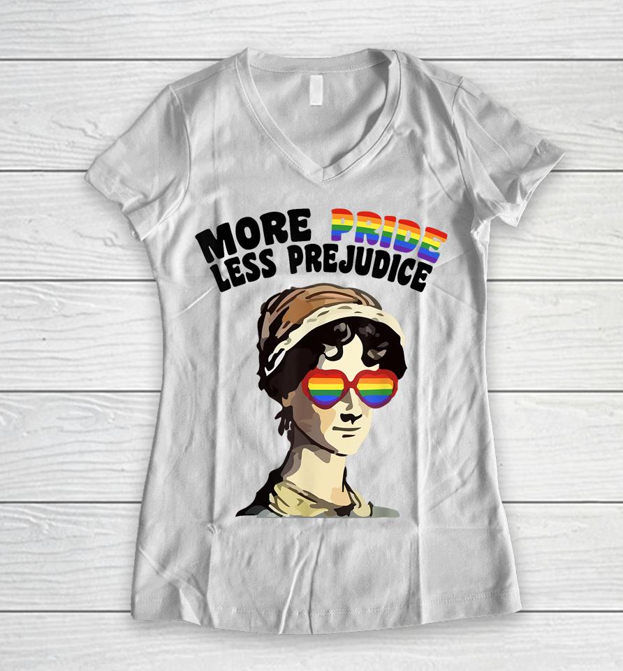 More Pride Less Prejudice Lgbt Gay Proud Ally Pride Month Women V-Neck T-Shirt