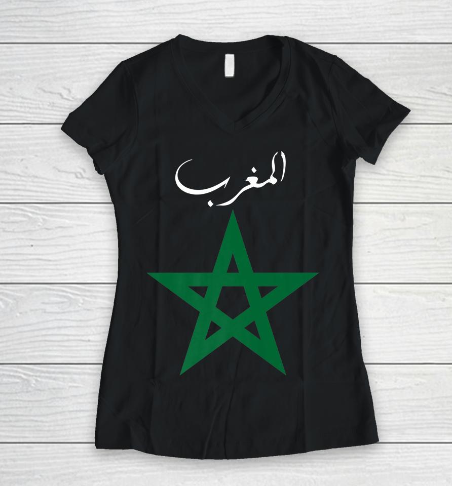 Morocco Flag Maroc Moroccan Flag Women V-Neck T-Shirt